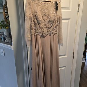 Xscape Taupe Beaded Evening Gown